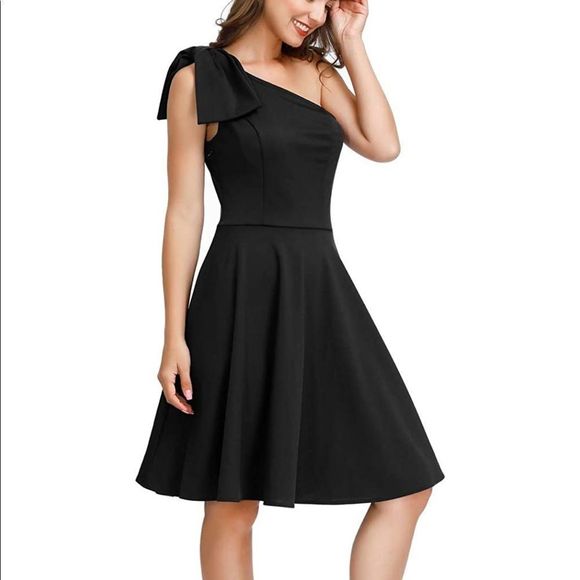 Jasambac Dresses & Skirts - JASAMBAC Women's Bow One Shoulder Dress with Pockets A-line Cocktail Party Dress